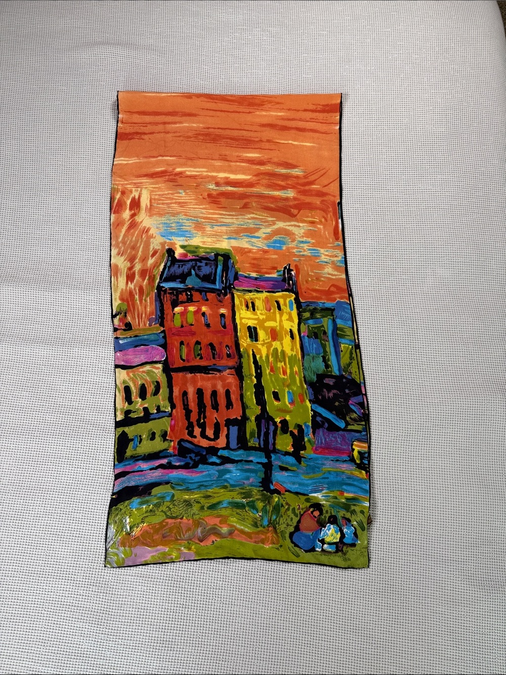 Vintage Wassily Kandinsky “House In Munich” Long Silk Scarf 62” Colorful